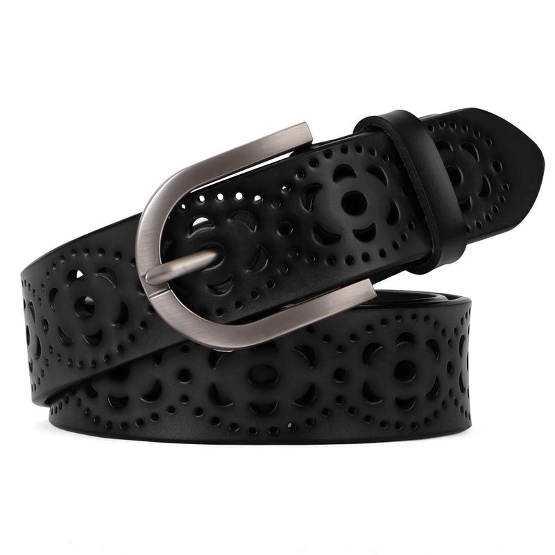 JASGOOD Hollow Genuine Leather Belt for Women Ladies Belt for Jeans Pants Casual Waist Belt - Image 1